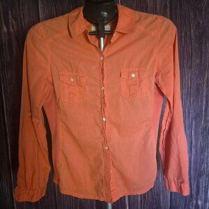 Old Navy Coral Button Down Shirt Long Sleeve Ribbed Panels Size M